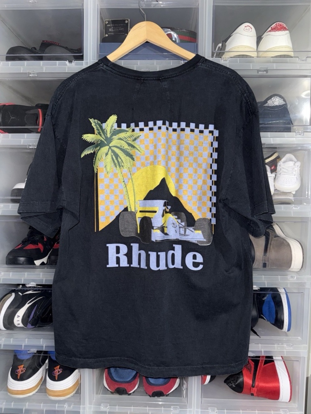 RHUDE Men’s Black Graphic Logo Crew Neck Short Sleeve T-Shirt Size M